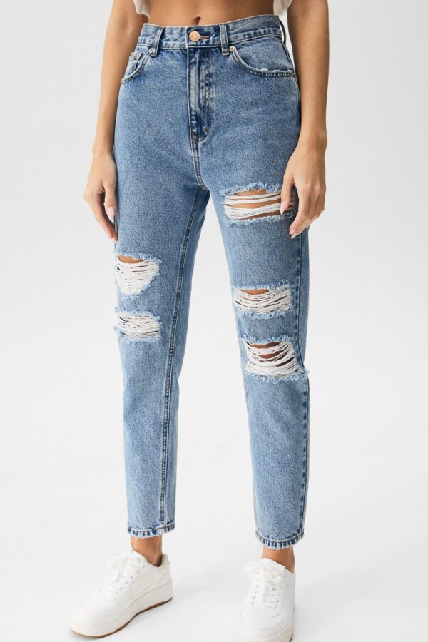 Ripped Mom Jeans - Contains Recycled Cotton - Image 2